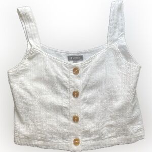 DL1961 Textured White Crop Top with Button Detail